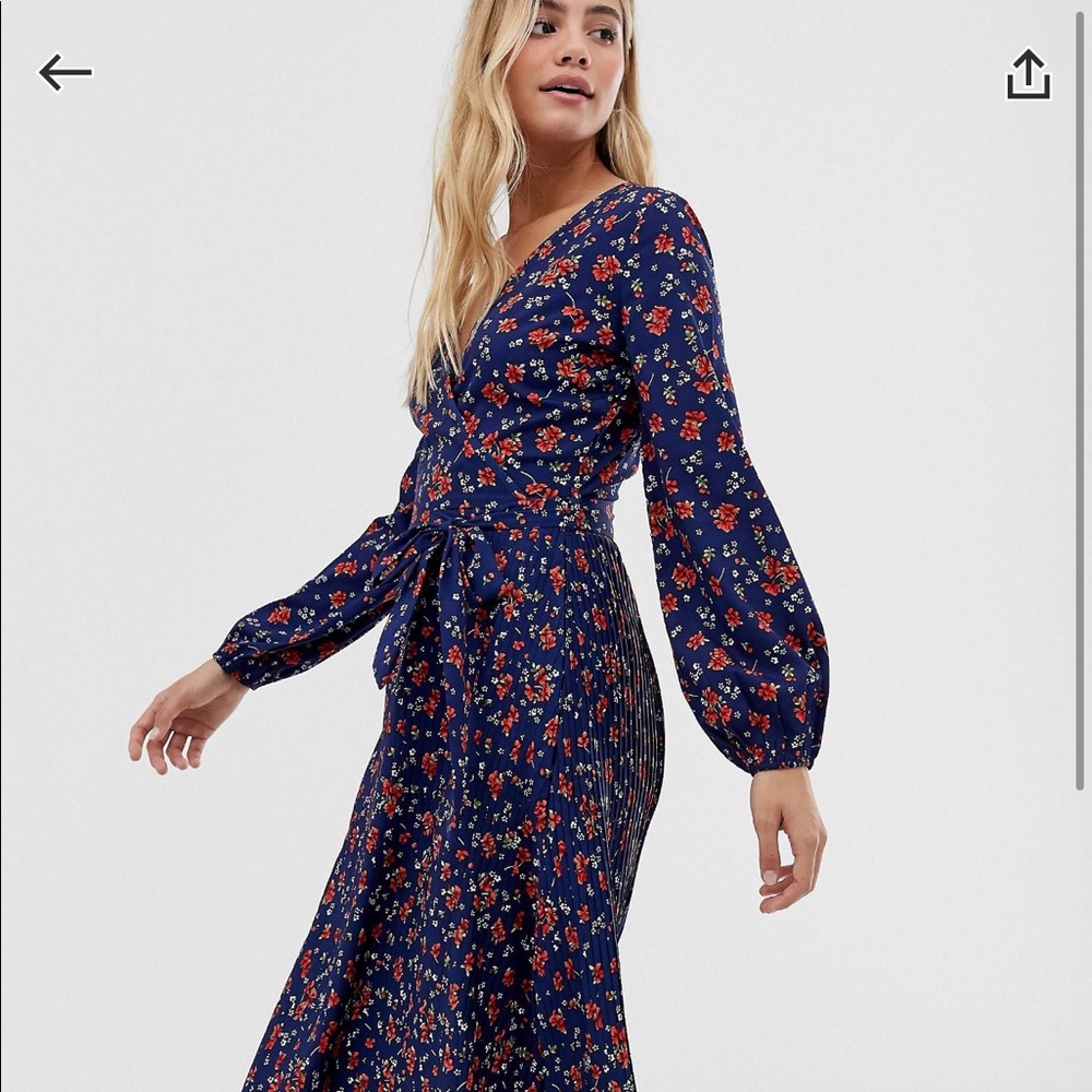 Nazy blue midi dress with pleating an floral print